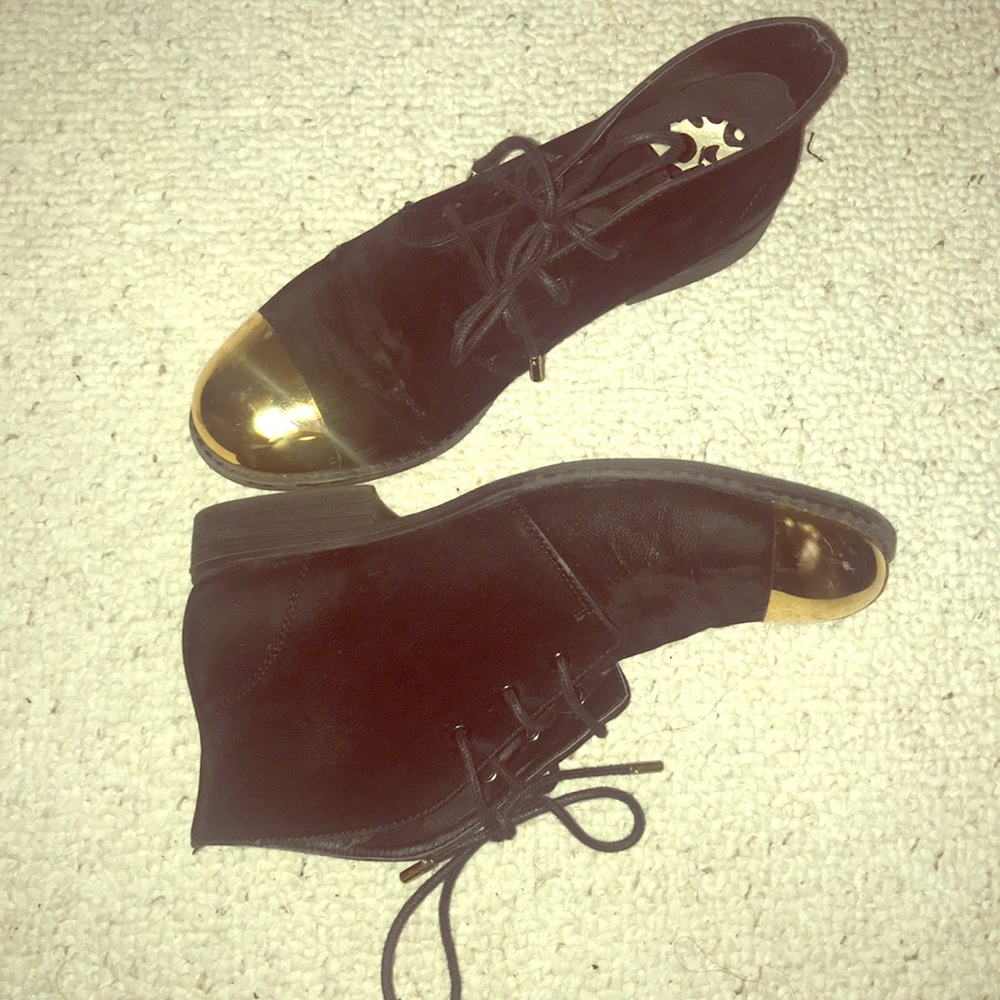 Gold peep toe ankle boots